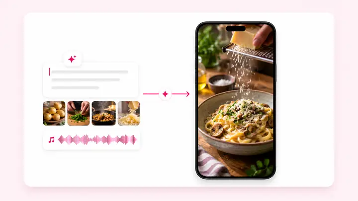 Eine Vorschau auf den Workflow einer Content-Creatorin mit einem kurzen vertikalen Food-Video auf einem Smartphone